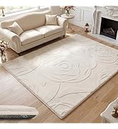 PaPaMat 1.3" Thick Plush Floral Area Rug 59x79 Inch, Fluffy Faux Fur Rose Jacquard Shag Carpet, S...