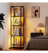 Furologee 5 Tier Book Shelf with LED Light, Tall Display Bookcase with Back, Narrow Industrial St...