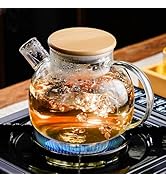 PARACITY Glass Teapot Stovetop 20 OZ/600ml, Borosilicate Clear Tea Kettle with Bamboo Lid, Glass ...