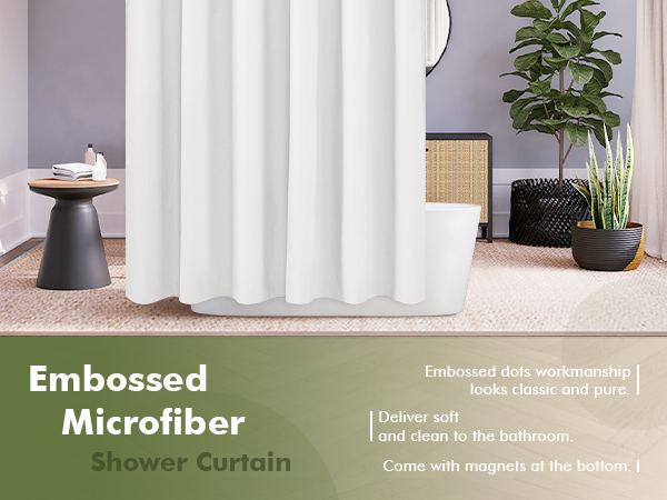 embossed microfiber shower curtain or liner white 7072