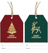 G2PLUS Christmas Paper Gift Tags with String - 50Pcs Red and Green Christmas Name Tags for Holida...