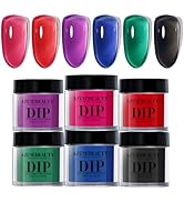 AZUREBEAUTY Dip Powder Nail Kit, 6 Color Jelly Glow Dipping, Natural French Nail Art Starter Mani...