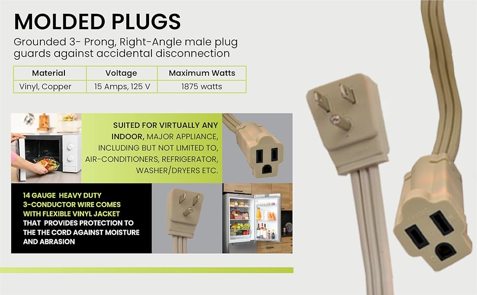 GoGreen Power GG-25603 14/3 3' SPT A/C Extension Cord - Beige
