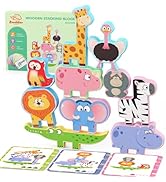 Zeoddler Montessori Toys for Toddlers, 10 Pack Wooden Animal Stacking Blocks, Sorting &amp; Stacking ...