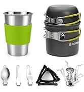 Odoland Camping Cookware Stove Carabiner Canister Stand Tripod and Stainless Steel Cup, Tank Brac...