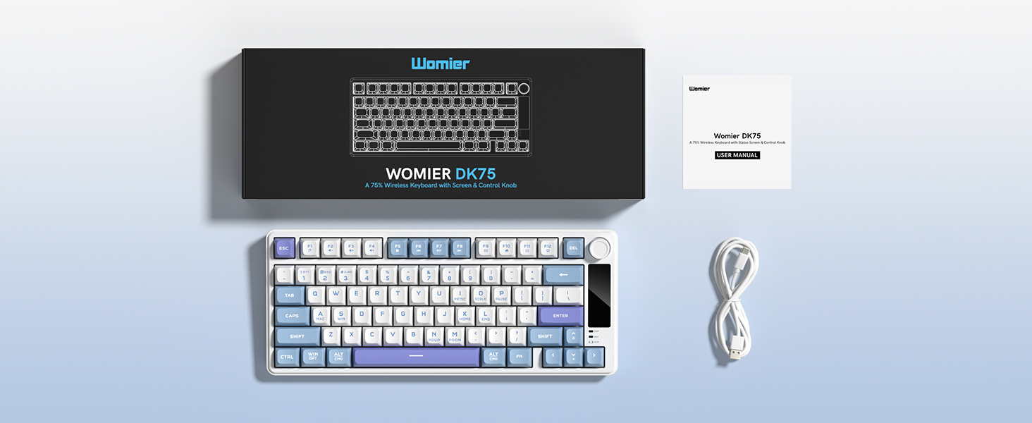 Displayed alongside its black packaging box, user manual, and white USB-C charging cable