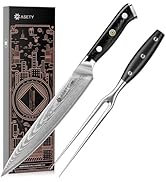 Carving Knife Set 2PCS: Damascus Carving Knife and Fork Set, Carving Set for Turkey, Meat, BBQ, B...