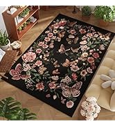 Rugcomf Area Rug 4x6 Rug Washable Boho Rugs Non Slip Low Pile Floral Butterfly Small Carpet for B...