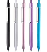 LINFANC 5 Pcs Gel Pens Ballpoint, Metal Barrel Medium Point 0.7 mm Quick Dry Black Ink Cute Pens ...