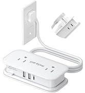 Travel Power Strip 4 Outlets Flat Plug Extension Cord with 3 USB Ports, 2-Side Outlet Extender, S...