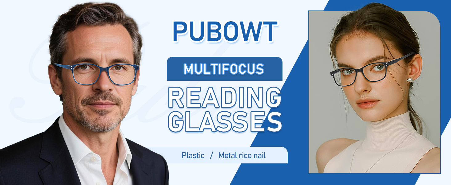 PUBOWT 2-Pack Progressive Multifocus Reading Glasses for Men Women Blue Light Readers