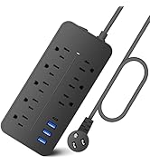 25FT Surge Protector Power Strip Extension Cord with USB C, Asamoom Flat Plug Power Strip with Lo...