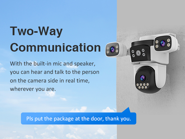 EVERSECU Triple Lens WiFi PTZ Security Camera, Three Cameras in One, with Adjustable All-Angle Arm