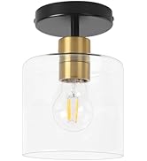 KLSS Black Brass Semi Flush Mount Ceiling Light,Modern Farmhouse Ceiling Light Fixture for Closet...