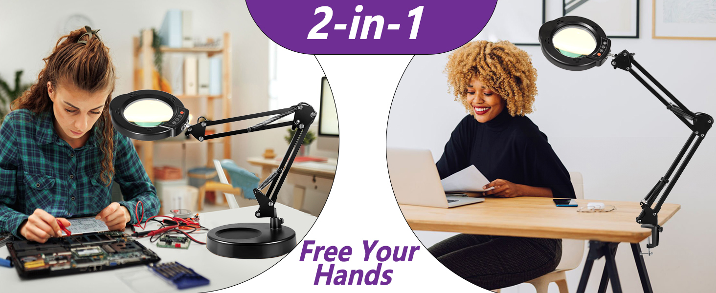 standing magnifying glass with light