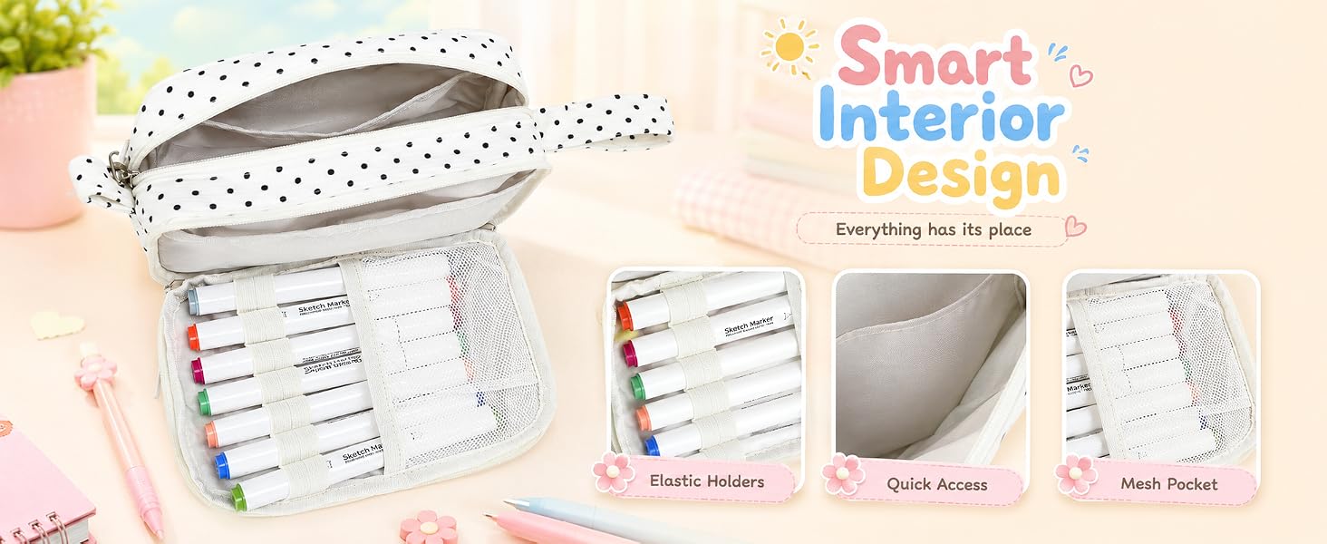 Big Capacity Pencil Case Pencil Pouch Cute Pencil Box Pencil Bag for Teen Girls Boys Black dots