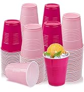 WELLIFE 12 OZ Drink Cups Party Cups - 100-Pack Dual-Pink Plastic Cups, Leak-Proof &amp; Sturdy - Idea...