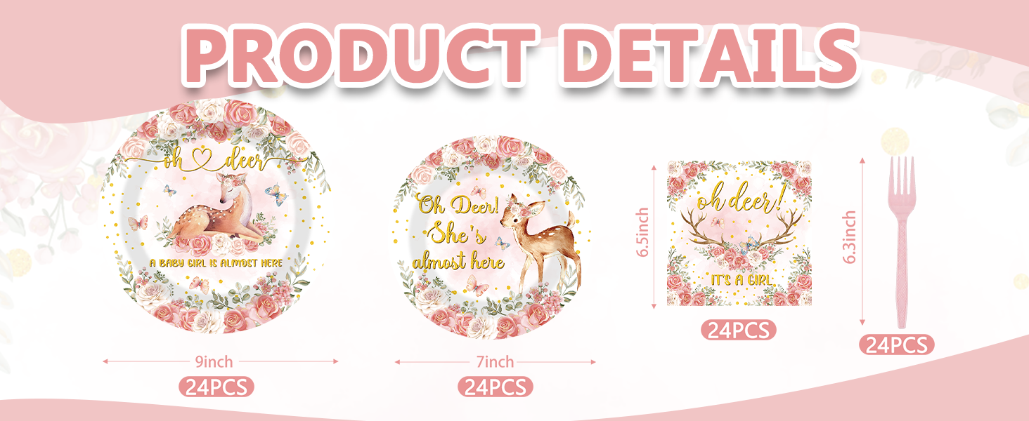 Pink Deer &amp;amp; Floral Party Supplies for Girls Gender Reveal Party Supplies