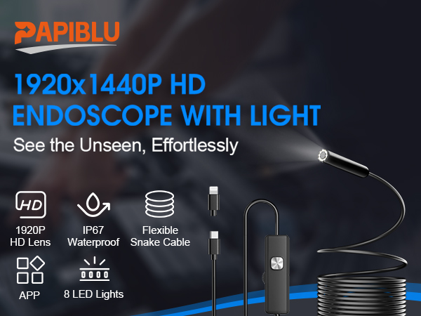 Endoscope with Light, 1920P HD Borescope, IP67 Waterproof Inspection Tool 2