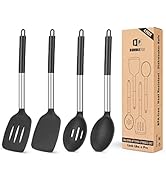 Pack of 4 Silicone Cooking Utensils Set, Non Stick Large Solid Spatulas, Heat Resistant Black Slo...