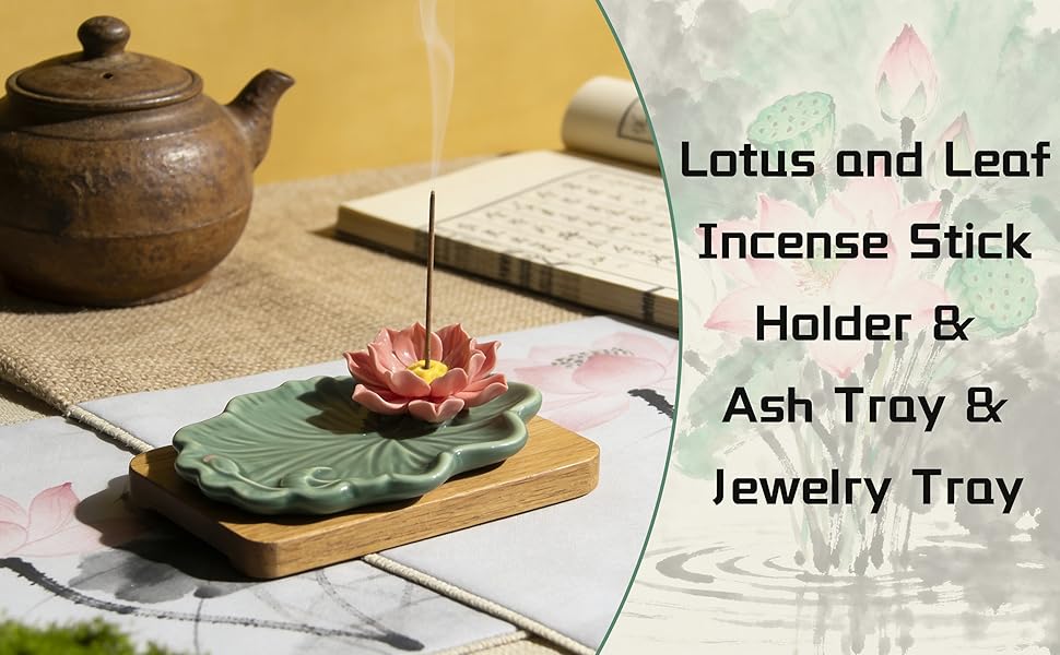 Lotus and Leaf Incense Stick Holder with Hole