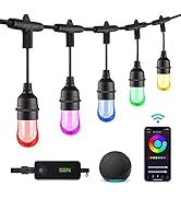HBN Smart Color-Changing Outdoor String Lights - 24ft, LED, Flat, 2.4 Ghz WiFi Needed-Compatible ...