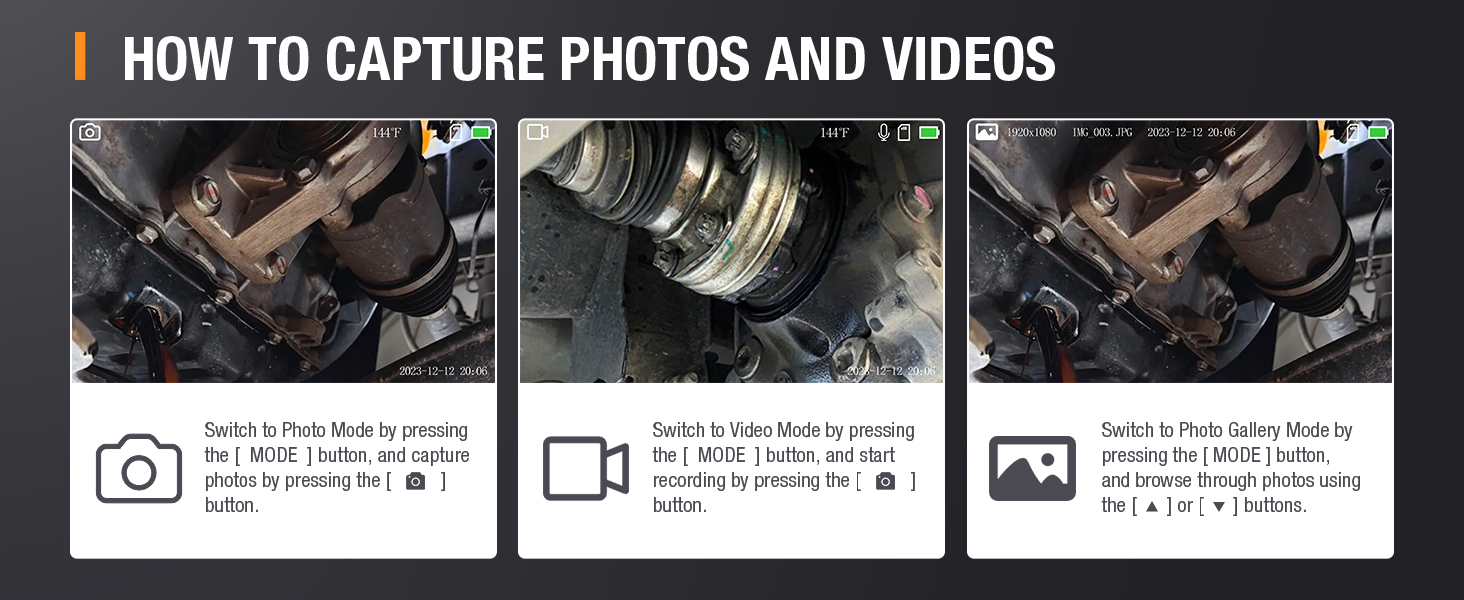 snake endoscope borescope inspection camera scope record photo video audio