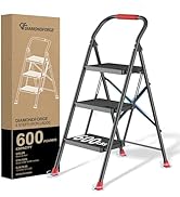 Step Ladder Foldable Folding Stool - for Home Adults Kitchen 3 Stepping Extension Tall Heavy Duty...