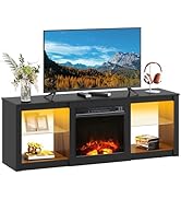 WLIVE 58 Inches Fireplace TV Stand with LED Lights, Modern Entertainment Center with 18'' Electri...