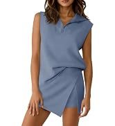 Fisoew Womens 2 Piece Skirt Sets Summer Sleeveless Half Zip Sweatshirt Athletic Skorts Tennis Out...