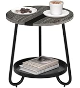 MOFAIN 2 Tier Coffee Table in Living Room, Industrial Style Round Coffee Table with Metal Tray, W...