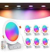 VARICART Recessed Lighting 6 inch RGBCW Color Changing Canless LED Recessed Ceiling Lights Dimmab...