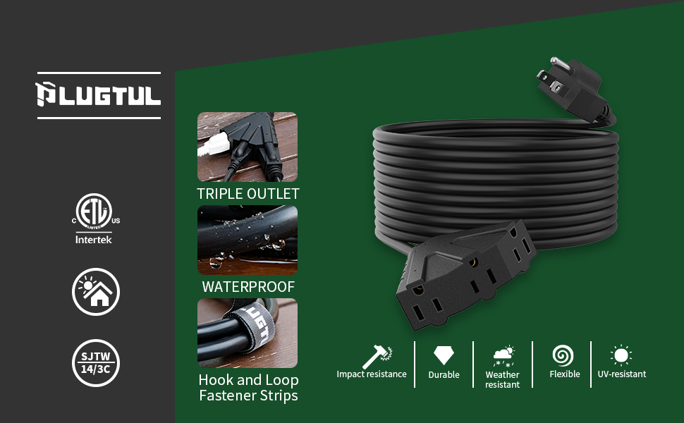 outdoor extension cord with multiple outlets waterproof black 15a extension cord