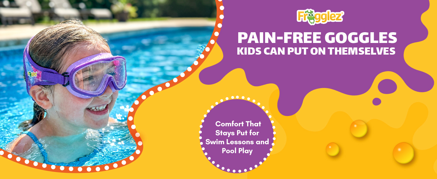 Young boy in a pool wearing pain-free kids swimming goggles that don&amp;#39;t pull hair