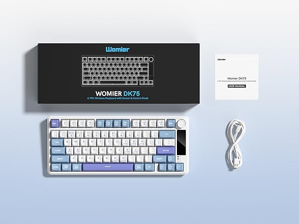 Displayed alongside its black packaging box, user manual, and white USB-C charging cable