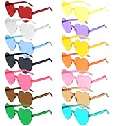 BOUBONI 14 Pack Heart Shaped Sunglasses for Women Rimless Heart Glasses Bulk Mardi Gras Candy Col...