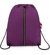 BeeGreen Purple Drawstring Backpack with 3 Zipper Pocket and 2 Inside Pouch Drawstring bags Heavy...