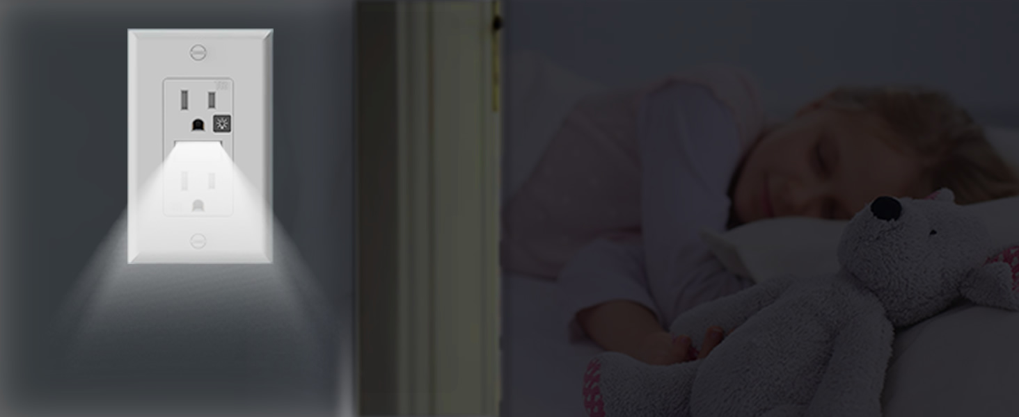 Receptacle Outlet with Night Light,Tamper-Resistant,15A,2 Pole,Standard Electrical Outlets