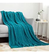 MIULEE Fleece Teal Throw Blanket with Stripe Texture | Flannel Throw | Super Soft Lightweight Mic...