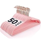 Smartor Rose Pink Velvet Hangers 50 Pack Felt Hangers Non Slip Rose Gold Hook Flocked Hangers Hea...