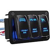 DaierTek LED Light Bar Switch Panel, 3 Gang Rocker Switch Panel, 12V Toggle Switch Panel for Truc...