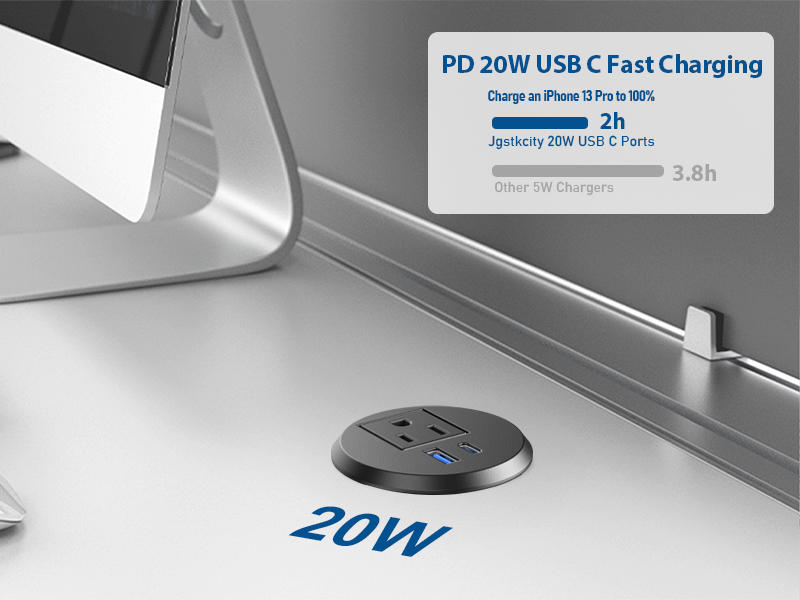 Desk Power Grommet with PD 20W USB C