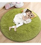 Gifeas Green Round Rug for Girls Bedroom, Fluffy Circle Carpet 4'X4' for Kids Room Decor Shaggy C...