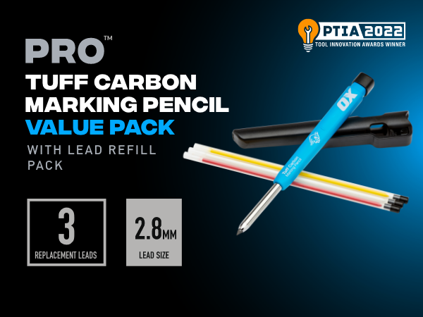 Pro Tuff Carbon Marking Pencil Value Pack with 3 replacement leads; 2.8mm lead size