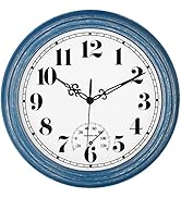 zyzamay 12 Inch Indoor Outdoor Clocks,Waterproof Wall Clock with Thermometer,Easy to Read,Non-Tic...