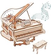 ROKR 3D Puzzles for Adults 1:20 Scale Piano Model Kit with Base 223pcs Wooden Music Box Building ...