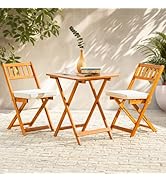 IDZO Heavy Duty 400lbs Capacity Patio Bistro Set 3 Piece Outdoor, Folding Chairs w/Cushion, Squar...