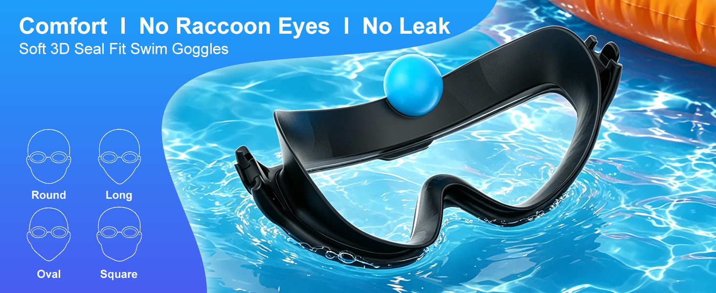 4 Soft 3D Seal Fit Swim Goggles