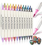 24 Colors Dual Tip Acrylic Paint Pens Markers, Brush &amp; Fine Tip Coloring Drawing Markers for Chri...