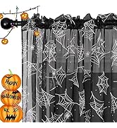 Karseteli Halloween Curtains for Living Room, Black Sheer Curtains 84 Inch Length 2 Panel Hallowe...